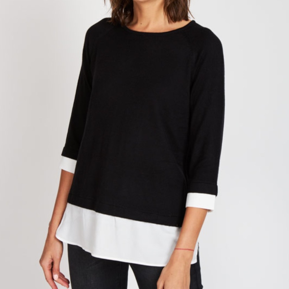Ann Taylor Women's Black and White Sweater Large Petite